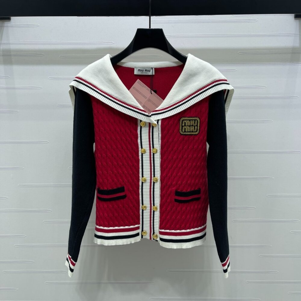 Miu Miu 2025 latest color-block shawl collar knitted cardigan - Picture 1 of 8